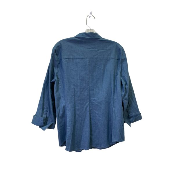 Top 3 4 Sleeve Basic By New York And Co In Blue Denim, Size:L Hot on Sale