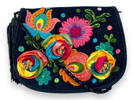 Darling Embroidered Flowers Denim Mini Crossbody By Mary Francis, Size: Small Online Hot Sale