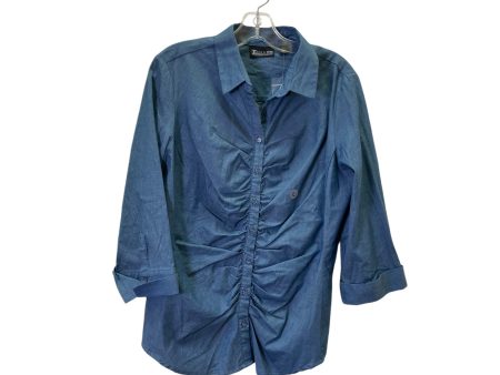 Top 3 4 Sleeve Basic By New York And Co In Blue Denim, Size:L Hot on Sale