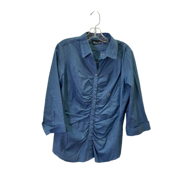 Top 3 4 Sleeve Basic By New York And Co In Blue Denim, Size:L Hot on Sale