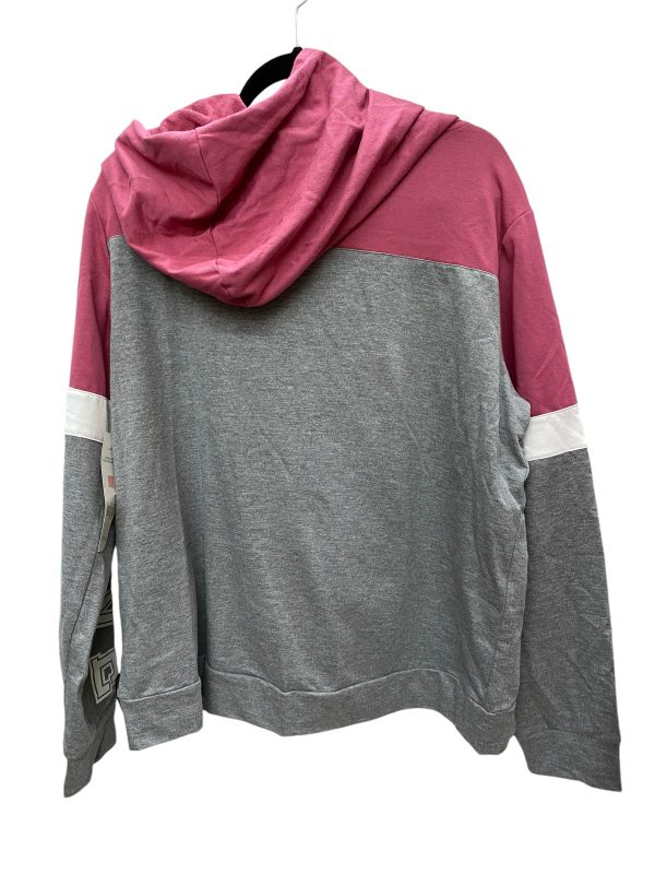 Sweatshirt Hoodie By Just Be In Grey & Pink, Size: L Online Sale