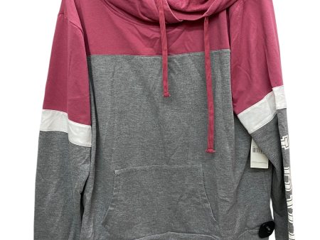 Sweatshirt Hoodie By Just Be In Grey & Pink, Size: L Online Sale